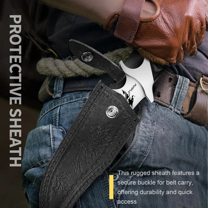 Camping Fixed Blade Knife with Sheath - Black 6 inch | 440C Steel Blade, Full Tang Wooden Handle, Gift Box, for Outdoor Gear
