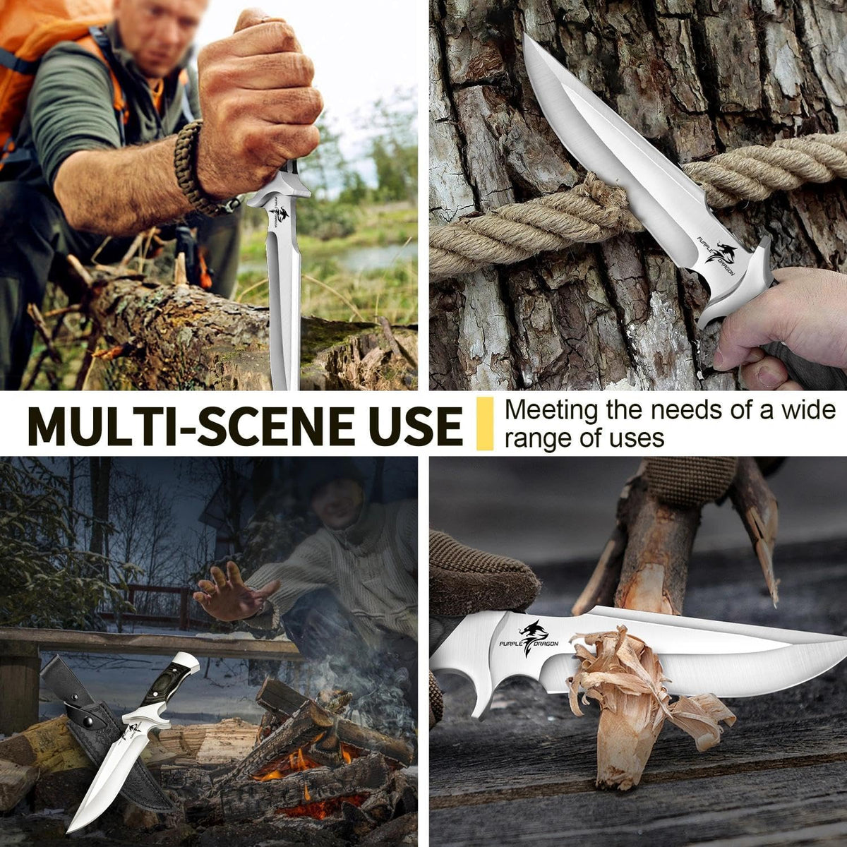 Camping Fixed Blade Knife with Sheath - Black 6 inch | 440C Steel Blade, Full Tang Wooden Handle, Gift Box, for Outdoor Gear