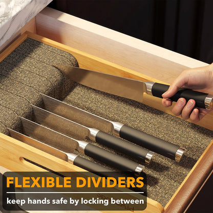 Knife Drawer Organizer 9 inches Wide Bamboo Insert Dock, Kitchen Steak Knives Holder Organizers Block for Drawer in Storage Organization (Medium, Natural)