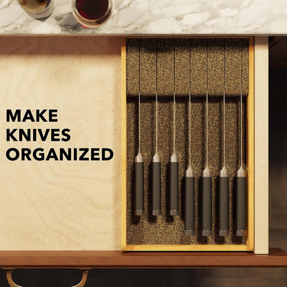 Knife Drawer Organizer 9 inches Wide Bamboo Insert Dock, Kitchen Steak Knives Holder Organizers Block for Drawer in Storage Organization (Medium, Natural)
