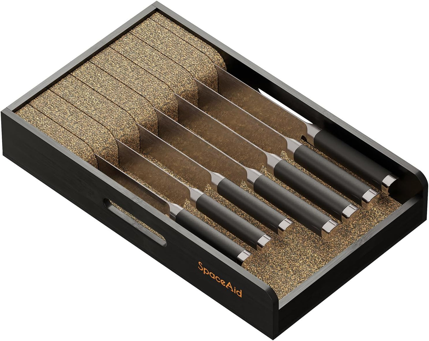 Knife Drawer Organizer 9 inches Wide Bamboo Insert Dock, Kitchen Steak Knives Holder Organizers Block for Drawer in Storage Organization (Medium, Natural)