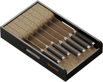 Knife Drawer Organizer 9 inches Wide Bamboo Insert Dock, Kitchen Steak Knives Holder Organizers Block for Drawer in Storage Organization (Medium, Natural)