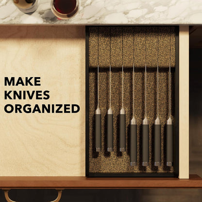 Knife Drawer Organizer 9 inches Wide Bamboo Insert Dock, Kitchen Steak Knives Holder Organizers Block for Drawer in Storage Organization (Medium, Natural)