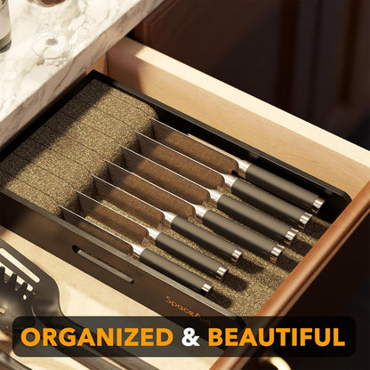 Knife Drawer Organizer 9 inches Wide Bamboo Insert Dock, Kitchen Steak Knives Holder Organizers Block for Drawer in Storage Organization (Medium, Natural)