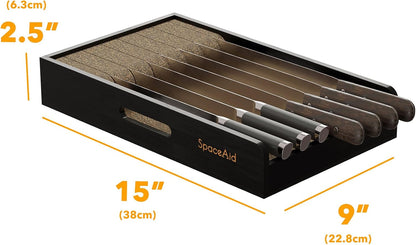 Knife Drawer Organizer 9 inches Wide Bamboo Insert Dock, Kitchen Steak Knives Holder Organizers Block for Drawer in Storage Organization (Medium, Natural)