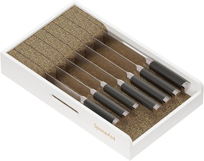 Knife Drawer Organizer 9 inches Wide Bamboo Insert Dock, Kitchen Steak Knives Holder Organizers Block for Drawer in Storage Organization (Medium, Natural)