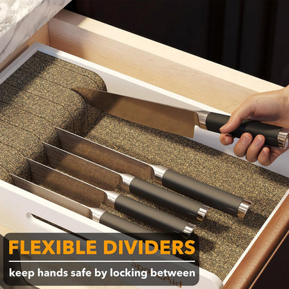 Knife Drawer Organizer 9 inches Wide Bamboo Insert Dock, Kitchen Steak Knives Holder Organizers Block for Drawer in Storage Organization (Medium, Natural)