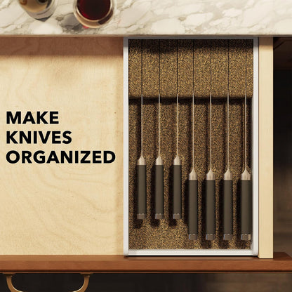 Knife Drawer Organizer 9 inches Wide Bamboo Insert Dock, Kitchen Steak Knives Holder Organizers Block for Drawer in Storage Organization (Medium, Natural)