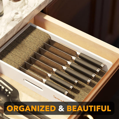 Knife Drawer Organizer 9 inches Wide Bamboo Insert Dock, Kitchen Steak Knives Holder Organizers Block for Drawer in Storage Organization (Medium, Natural)