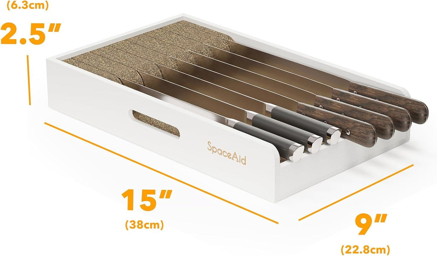 Knife Drawer Organizer 9 inches Wide Bamboo Insert Dock, Kitchen Steak Knives Holder Organizers Block for Drawer in Storage Organization (Medium, Natural)