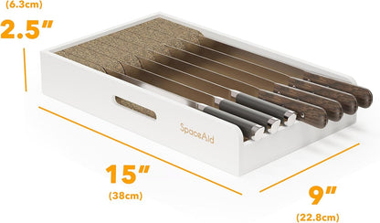 Knife Drawer Organizer 9 inches Wide Bamboo Insert Dock, Kitchen Steak Knives Holder Organizers Block for Drawer in Storage Organization (Medium, Natural)