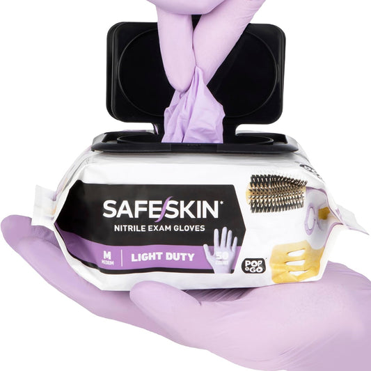 Disposable Nitrile Gloves in POP-N-GO Pack of 50 or 200 Powder Free - Hair, Cleaning, Medical Use, Food Handling