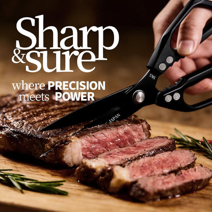 Japanese Kitchen Shears Black, Heavy Duty Poultry Shears, Kitchen Scissors for Meat Cutting, Chicken Bones, Gifts for Cooks Men Women Mom Dad