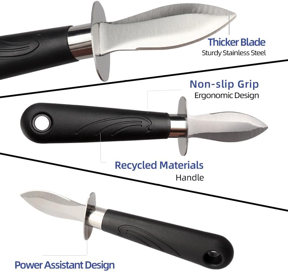 Oyster Knife Shucker Set Oyster Shucking Knife and Gloves Cut Resistant Level 5 Protection Seafood Opener Kit Tools Gift(2knifes+2Glove+1Cloth)