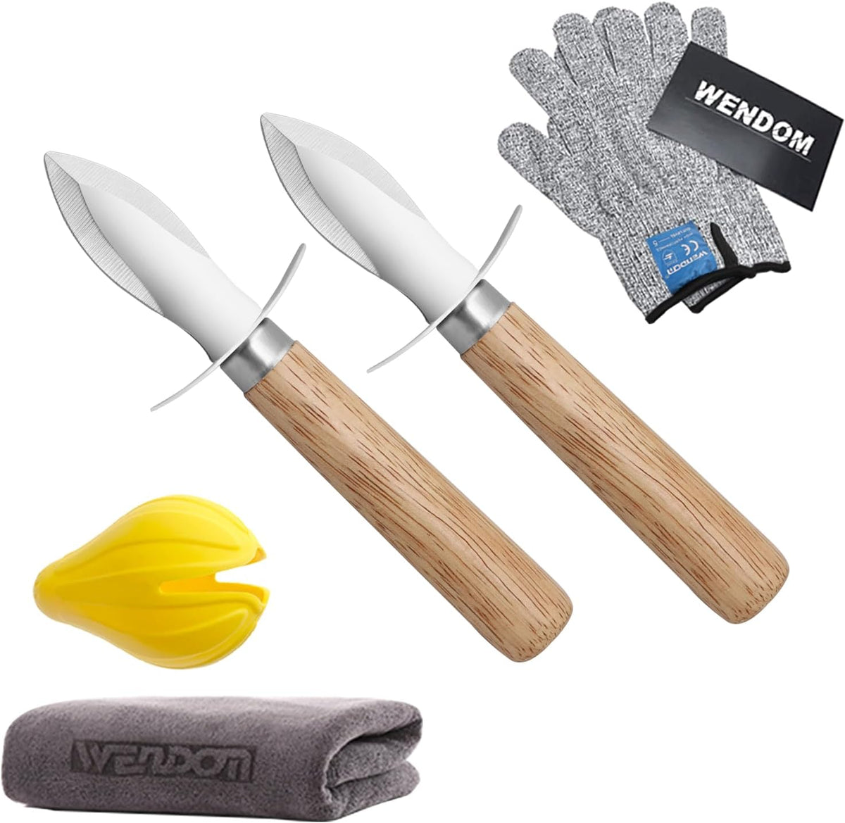 Oyster Knife Shucker Set Oyster Shucking Knife and Gloves Cut Resistant Level 5 Protection Seafood Opener Kit Tools Gift(2knifes+2Glove+1Cloth)