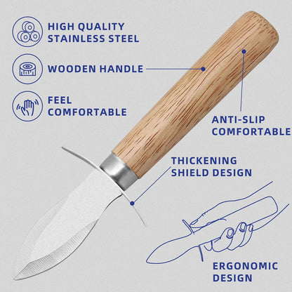 Oyster Knife Shucker Set Oyster Shucking Knife and Gloves Cut Resistant Level 5 Protection Seafood Opener Kit Tools Gift(2knifes+2Glove+1Cloth)