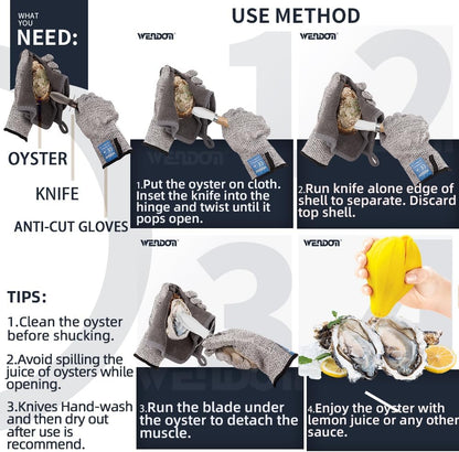 Oyster Knife Shucker Set Oyster Shucking Knife and Gloves Cut Resistant Level 5 Protection Seafood Opener Kit Tools Gift(2knifes+2Glove+1Cloth)