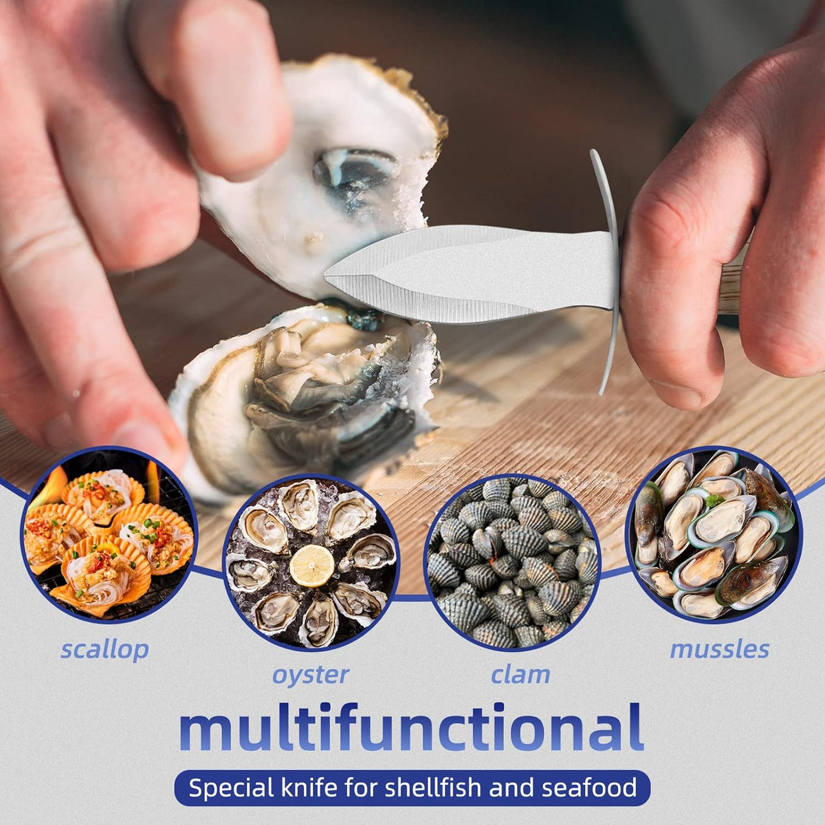 Oyster Knife Shucker Set Oyster Shucking Knife and Gloves Cut Resistant Level 5 Protection Seafood Opener Kit Tools Gift(2knifes+2Glove+1Cloth)