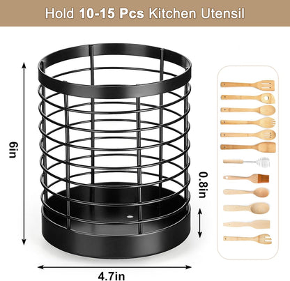 Utensil Holder for Kitchen Counter, Stainless Steel Utensil Crock | Space-Saving, Drainage Hole, Countertop Organizer, For Cooking Tools, Spatula, Silverware Forks, Knives, Spoons