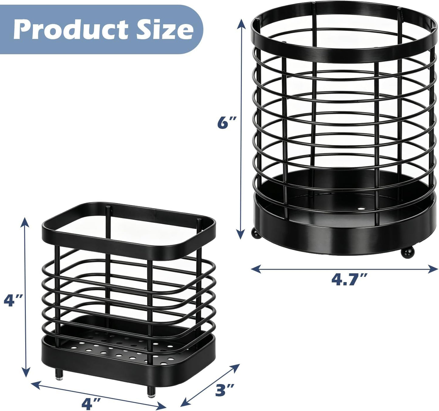 Utensil Holder for Kitchen Counter, Stainless Steel Utensil Crock | Space-Saving, Drainage Hole, Countertop Organizer, For Cooking Tools, Spatula, Silverware Forks, Knives, Spoons