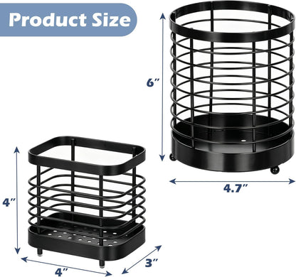 Utensil Holder for Kitchen Counter, Stainless Steel Utensil Crock | Space-Saving, Drainage Hole, Countertop Organizer, For Cooking Tools, Spatula, Silverware Forks, Knives, Spoons