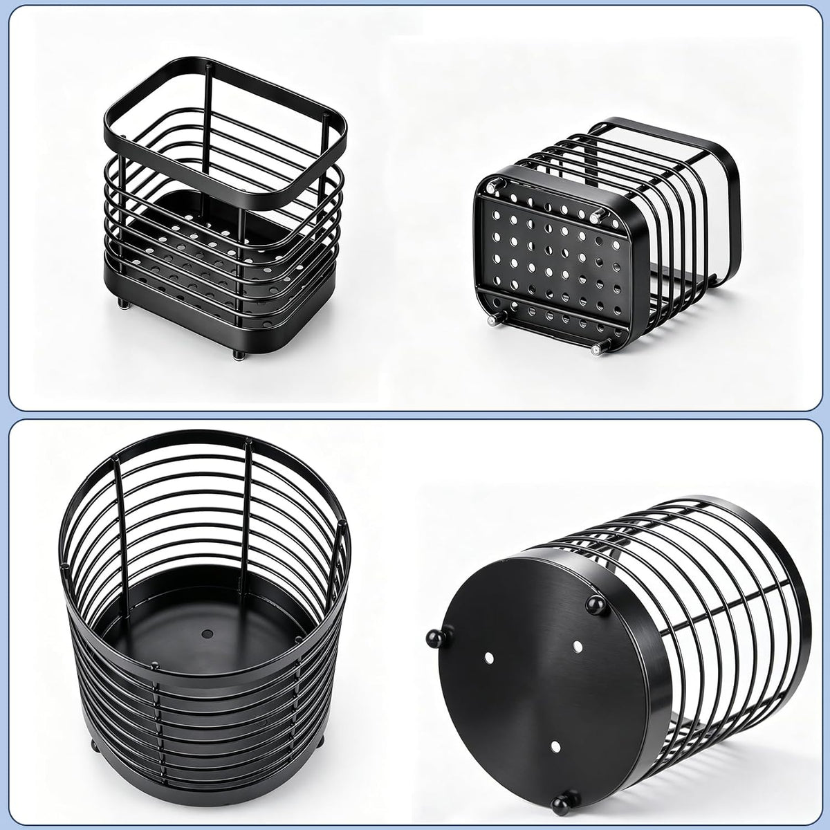 Utensil Holder for Kitchen Counter, Stainless Steel Utensil Crock | Space-Saving, Drainage Hole, Countertop Organizer, For Cooking Tools, Spatula, Silverware Forks, Knives, Spoons