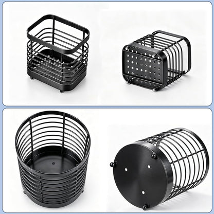 Utensil Holder for Kitchen Counter, Stainless Steel Utensil Crock | Space-Saving, Drainage Hole, Countertop Organizer, For Cooking Tools, Spatula, Silverware Forks, Knives, Spoons