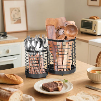 Utensil Holder for Kitchen Counter, Stainless Steel Utensil Crock | Space-Saving, Drainage Hole, Countertop Organizer, For Cooking Tools, Spatula, Silverware Forks, Knives, Spoons