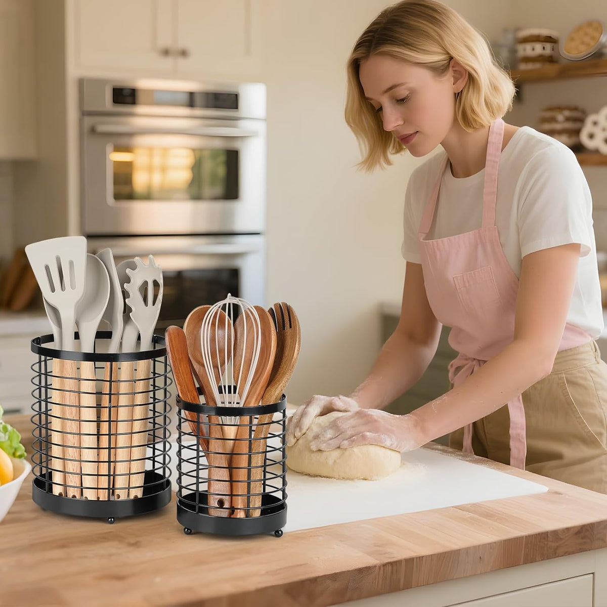 Utensil Holder for Kitchen Counter, Stainless Steel Utensil Crock | Space-Saving, Drainage Hole, Countertop Organizer, For Cooking Tools, Spatula, Silverware Forks, Knives, Spoons