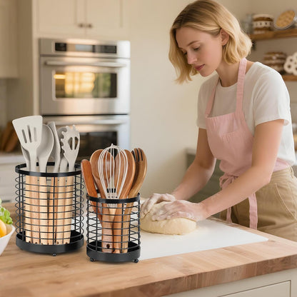 Utensil Holder for Kitchen Counter, Stainless Steel Utensil Crock | Space-Saving, Drainage Hole, Countertop Organizer, For Cooking Tools, Spatula, Silverware Forks, Knives, Spoons