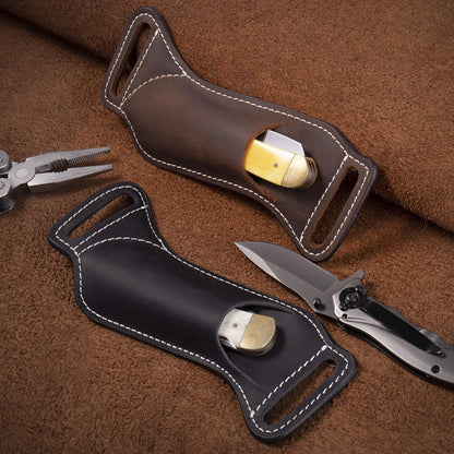 Leather Knife Sheaths for Belt, Knife Holster, Pocket Knife Sheath, EDC Leather Sheath for Folding Knife Carrier