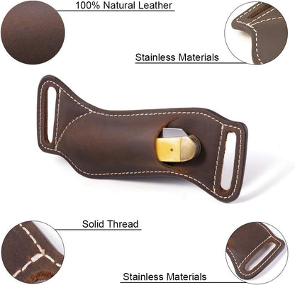 Leather Knife Sheaths for Belt, Knife Holster, Pocket Knife Sheath, EDC Leather Sheath for Folding Knife Carrier