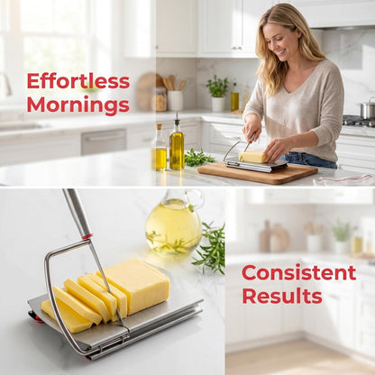 Cheese Slicer with Blade for Block Cheese, Handheld Cheese Cutter Board, Stainless Steel Cheese Cutting Board for Block Cheese, Butter, Sausages, Fruits Kitchen Gadget