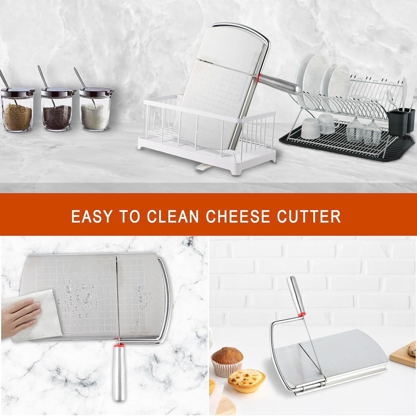 Cheese Slicer with Blade for Block Cheese, Handheld Cheese Cutter Board, Stainless Steel Cheese Cutting Board for Block Cheese, Butter, Sausages, Fruits Kitchen Gadget