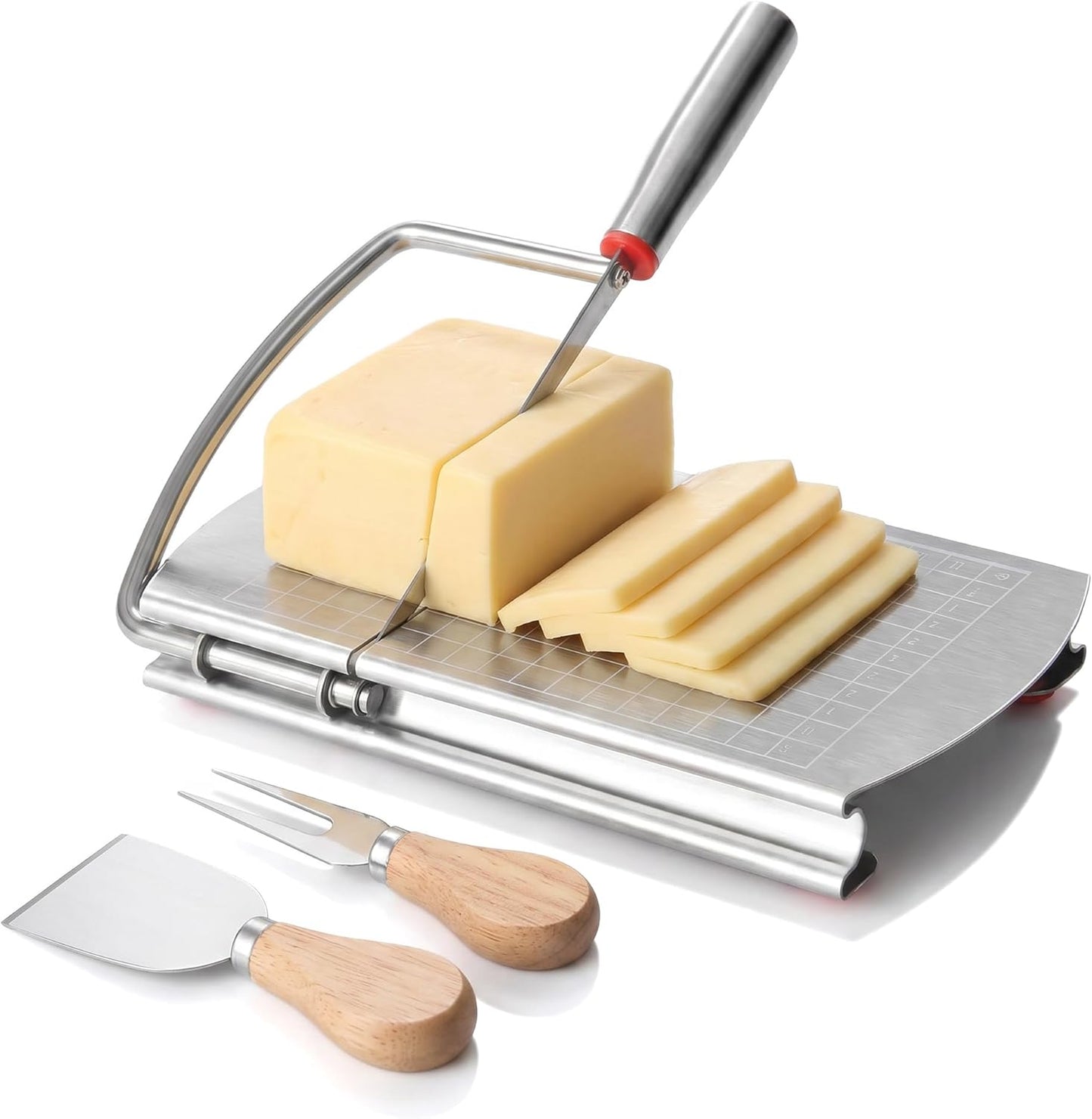 Cheese Slicer with Blade for Block Cheese, Handheld Cheese Cutter Board, Stainless Steel Cheese Cutting Board for Block Cheese, Butter, Sausages, Fruits Kitchen Gadget