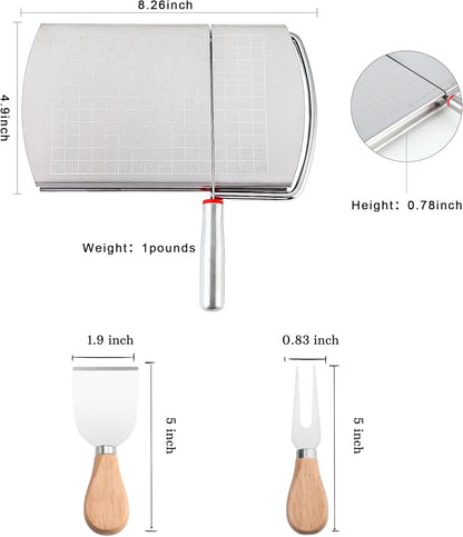 Cheese Slicer with Blade for Block Cheese, Handheld Cheese Cutter Board, Stainless Steel Cheese Cutting Board for Block Cheese, Butter, Sausages, Fruits Kitchen Gadget