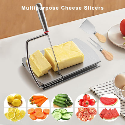 Cheese Slicer with Blade for Block Cheese, Handheld Cheese Cutter Board, Stainless Steel Cheese Cutting Board for Block Cheese, Butter, Sausages, Fruits Kitchen Gadget