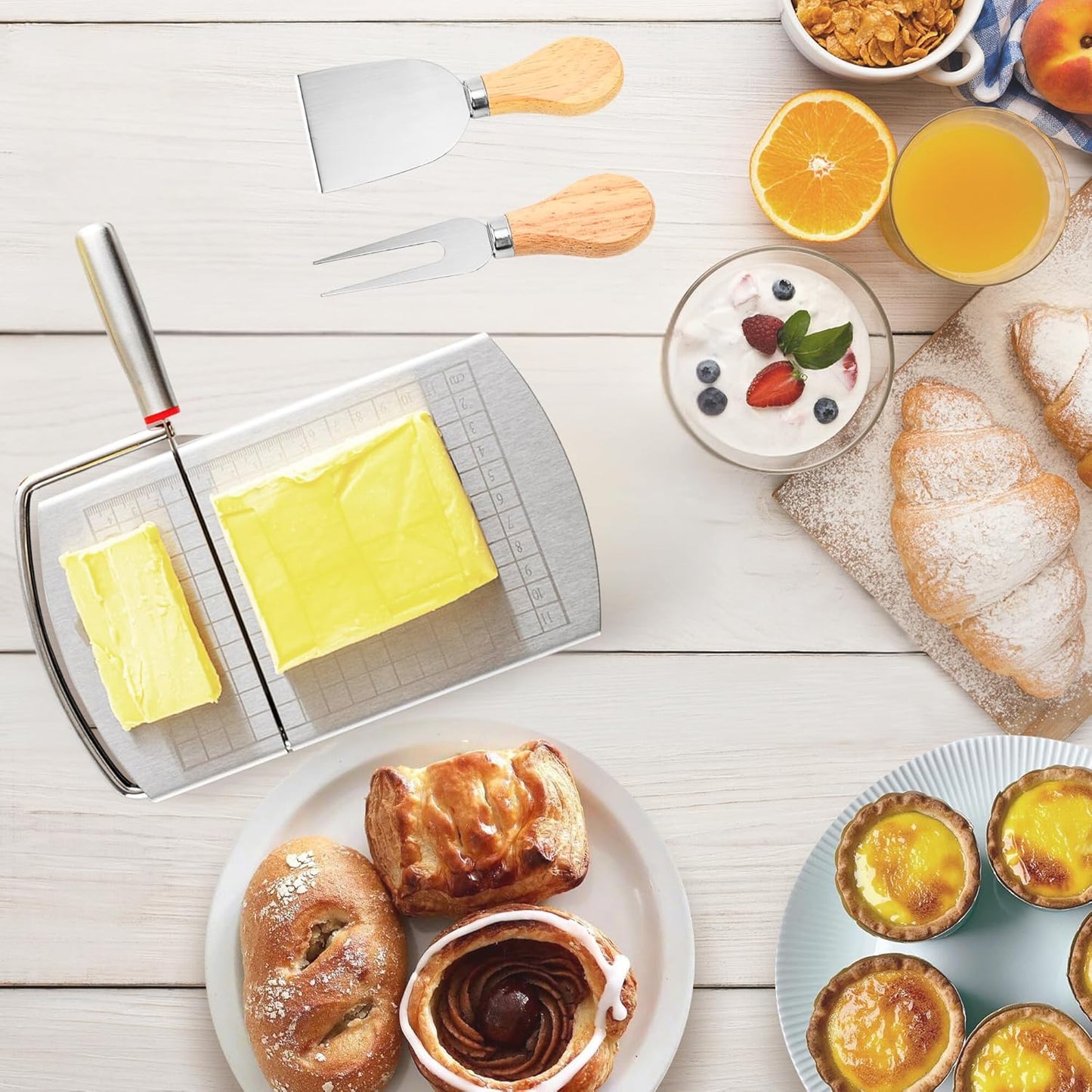 Cheese Slicer with Blade for Block Cheese, Handheld Cheese Cutter Board, Stainless Steel Cheese Cutting Board for Block Cheese, Butter, Sausages, Fruits Kitchen Gadget