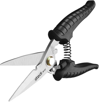 Scissors Heavy Duty, Multi-Purpose Shears with Finely Serrated High Carbon Stainless Steel Blades -Easy Cutting Electrical Cable Notch, Insulation, Non-Slip Comfortable Handle, Soft Cable