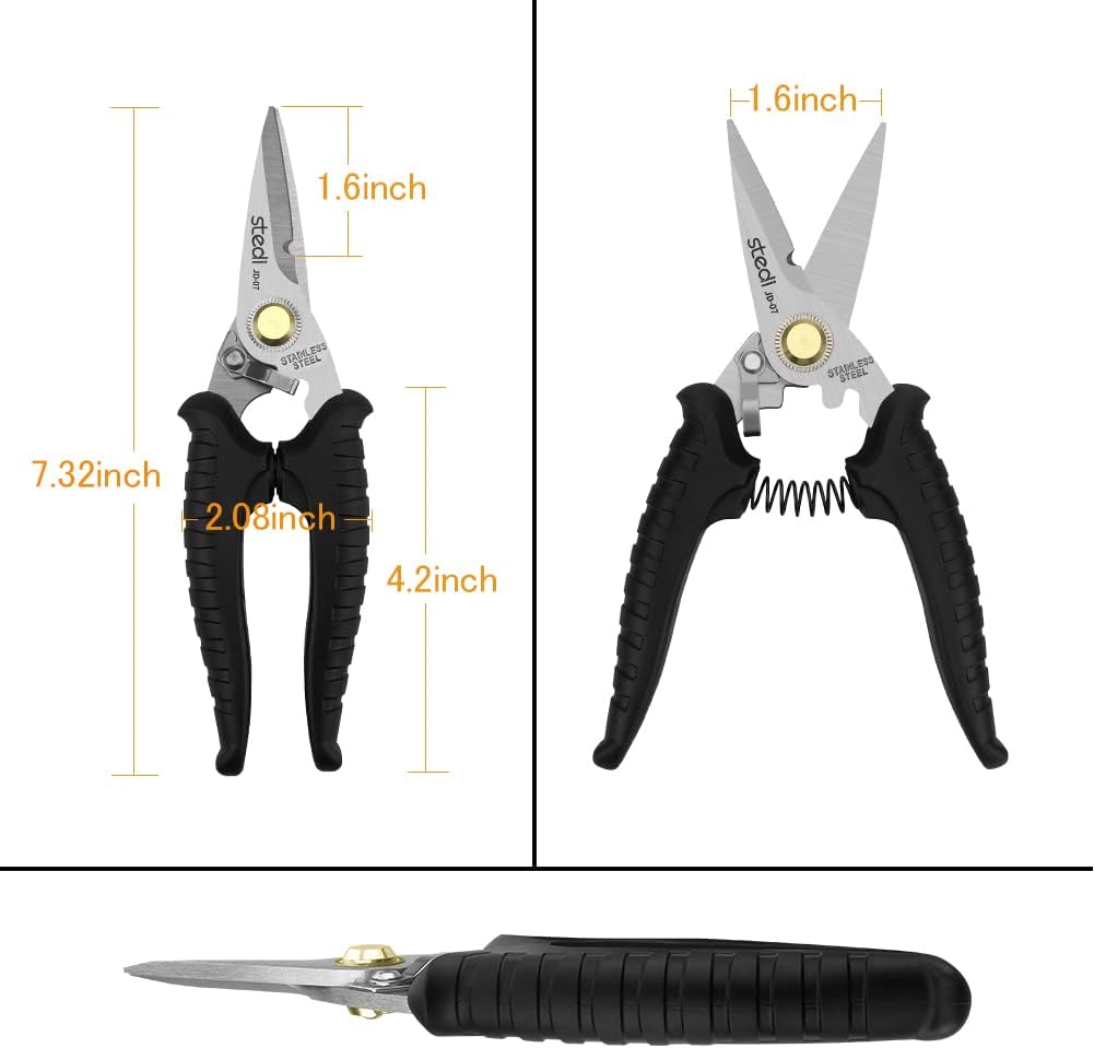 Scissors Heavy Duty, Multi-Purpose Shears with Finely Serrated High Carbon Stainless Steel Blades -Easy Cutting Electrical Cable Notch, Insulation, Non-Slip Comfortable Handle, Soft Cable