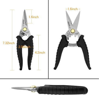 Scissors Heavy Duty, Multi-Purpose Shears with Finely Serrated High Carbon Stainless Steel Blades -Easy Cutting Electrical Cable Notch, Insulation, Non-Slip Comfortable Handle, Soft Cable