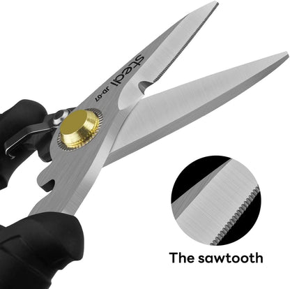 Scissors Heavy Duty, Multi-Purpose Shears with Finely Serrated High Carbon Stainless Steel Blades -Easy Cutting Electrical Cable Notch, Insulation, Non-Slip Comfortable Handle, Soft Cable