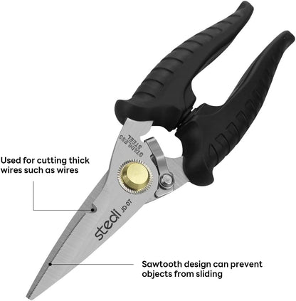 Scissors Heavy Duty, Multi-Purpose Shears with Finely Serrated High Carbon Stainless Steel Blades -Easy Cutting Electrical Cable Notch, Insulation, Non-Slip Comfortable Handle, Soft Cable