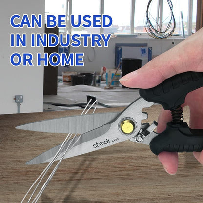 Scissors Heavy Duty, Multi-Purpose Shears with Finely Serrated High Carbon Stainless Steel Blades -Easy Cutting Electrical Cable Notch, Insulation, Non-Slip Comfortable Handle, Soft Cable