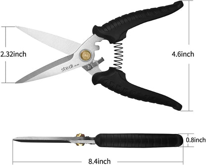 Scissors Heavy Duty, Multi-Purpose Shears with Finely Serrated High Carbon Stainless Steel Blades -Easy Cutting Electrical Cable Notch, Insulation, Non-Slip Comfortable Handle, Soft Cable