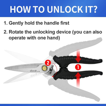 Scissors Heavy Duty, Multi-Purpose Shears with Finely Serrated High Carbon Stainless Steel Blades -Easy Cutting Electrical Cable Notch, Insulation, Non-Slip Comfortable Handle, Soft Cable