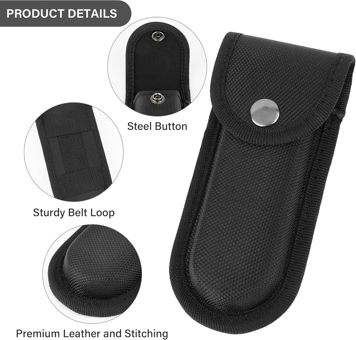 Nylon Pocket Knife Holder, Folding Knife Sheath with Snap Closure & Belt Loop, Vertical/Horizontal Knife Case for Belt, Pocket Knife Holster for Multitool, Swiss Army Knife