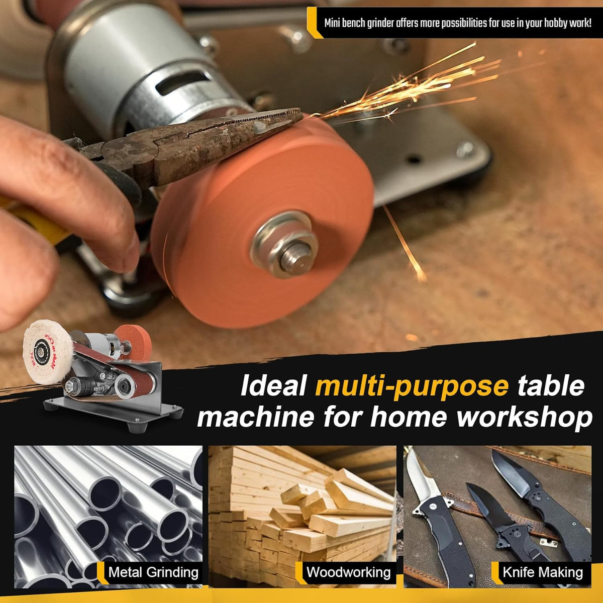 Multifunctional Electric Knife and Tool Sharpener Belt Sander | 7 Adjustable Speed Mini Knife Making Grinder & Sharpening System - For Hunting, Serrated & Kitchen Knives, Wood, Crafts