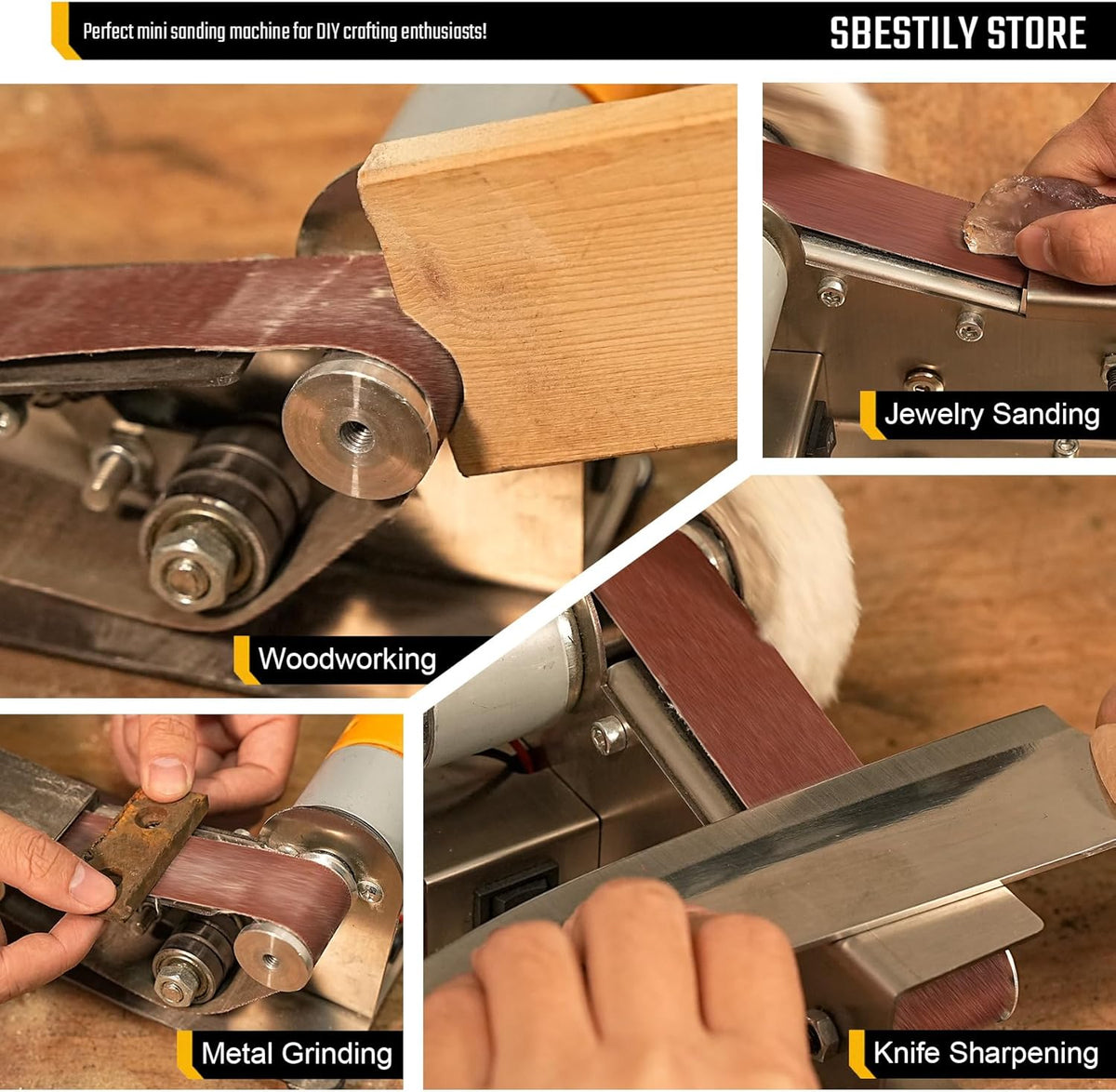 Multifunctional Electric Knife and Tool Sharpener Belt Sander | 7 Adjustable Speed Mini Knife Making Grinder & Sharpening System - For Hunting, Serrated & Kitchen Knives, Wood, Crafts