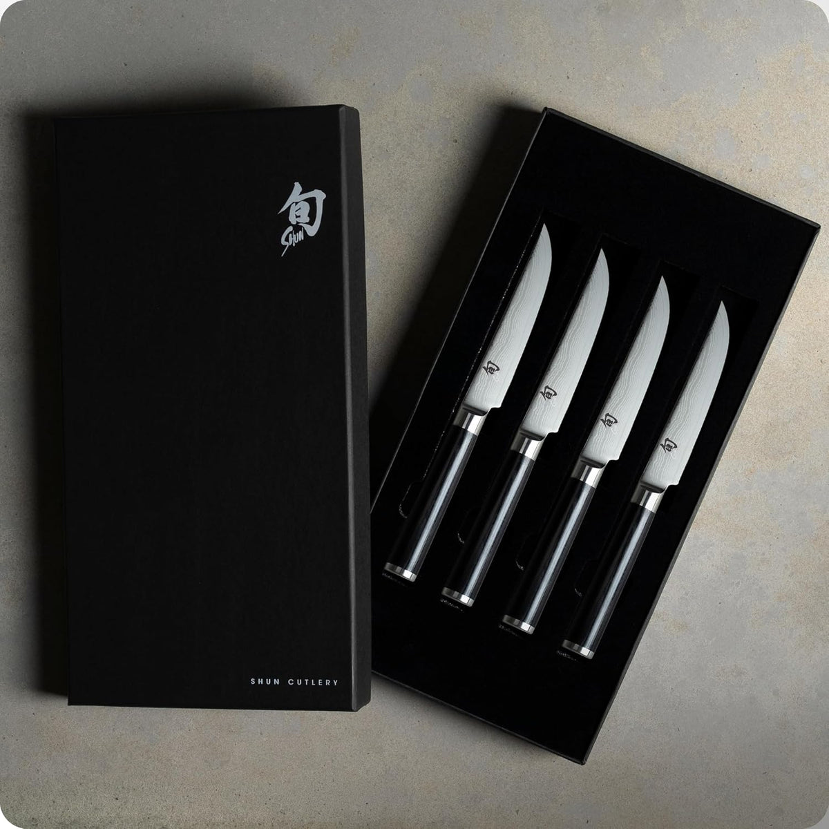 Classic 4 Piece Steak Knife Set | 4.75" Knives, Handcrafted Japanese Steak Knife Set, VG-MAX Core, Damascus Stainless Steel Cladding, Pakkawood Handle